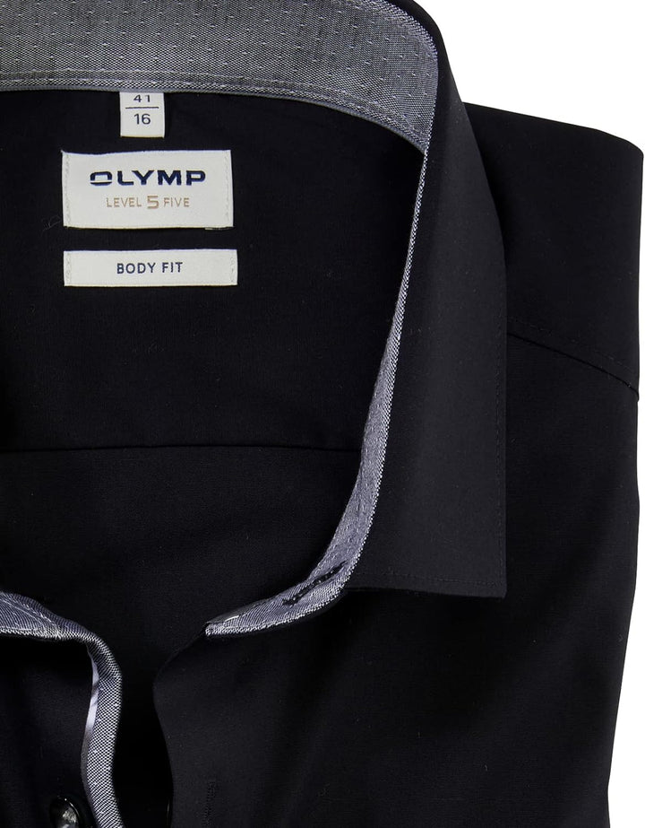 OLYMP Herren Businesshemd Langarm Level Five,Einfarbig,Body fit,Modern Kent,schwarz 68,37