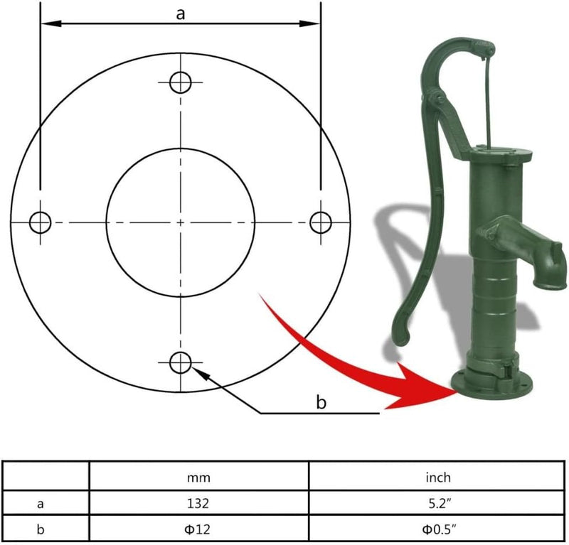 yorten Handschwengelpumpe Gartenpumpe Handpumpe Wasserpumpe Brunnenpumpe Gusseisen 65 x 40 x 15 cm G