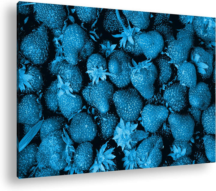 deyoli viele Leckere Erdbeeren Format 80x60 Effekt: Monocrome Blau als Leinwandbild, Motiv fertig ge