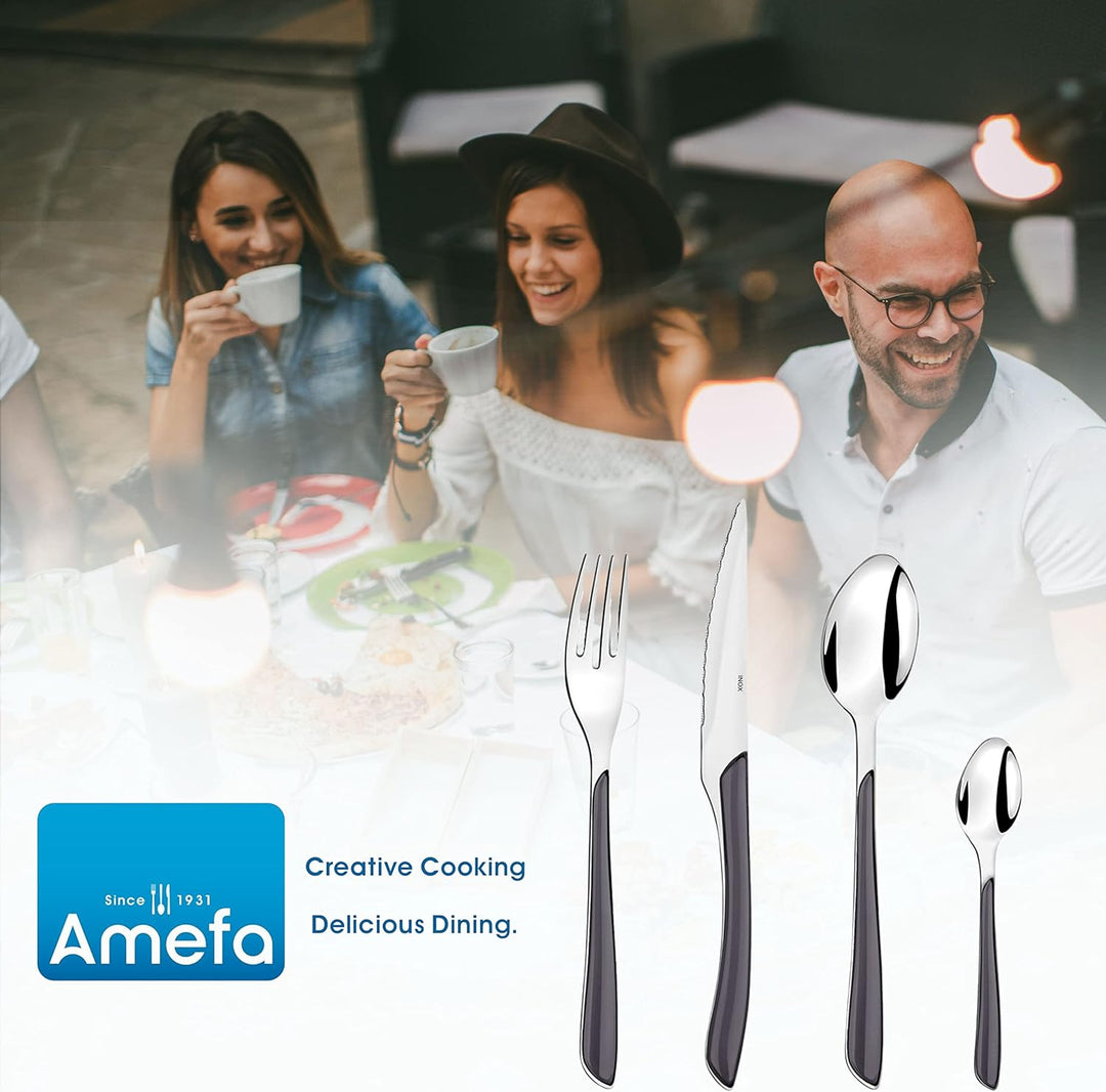 Amefa ECLAT Besteck Set , Grau , Essbesteck 24-teilig , für 6 Personen , Edelstahl rostfrei , Griffe