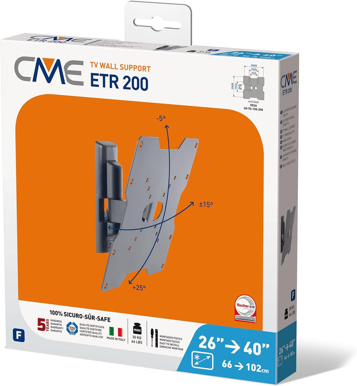 Meliconi CME ETR200, TV-Wandhalterung, Neigbare TV-Halterung, Flachbildschirmhalterung von 26" bis 4