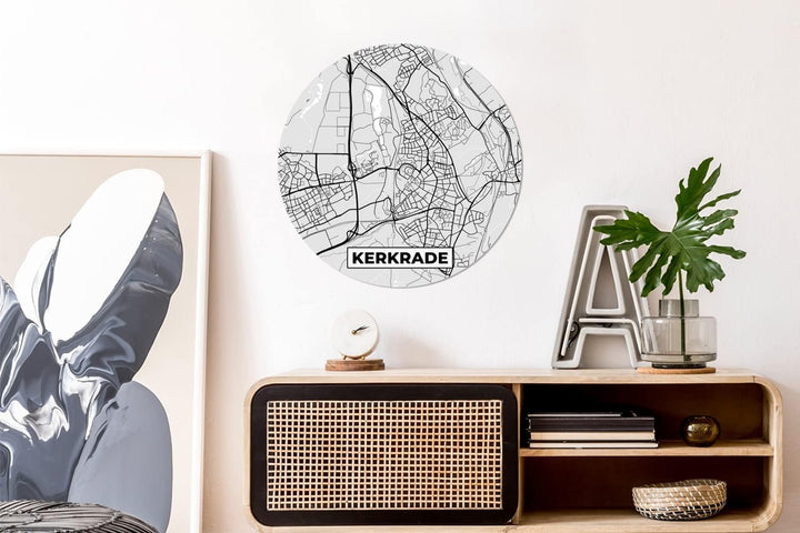 MuchoWow Wandbild Rund Wanddeko Deko Wohnzimmer Bilder 60x60 cm Kerkrade - Schwarz und weiss - Stadt