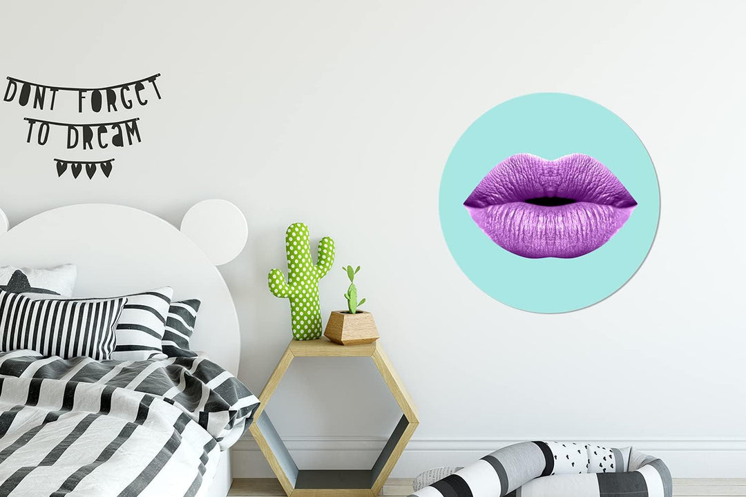 MuchoWow Wandbild Rund Wanddeko Deko Wohnzimmer Bilder 60x60 cm Lippen - Pastell - Lila, 60x60 cm