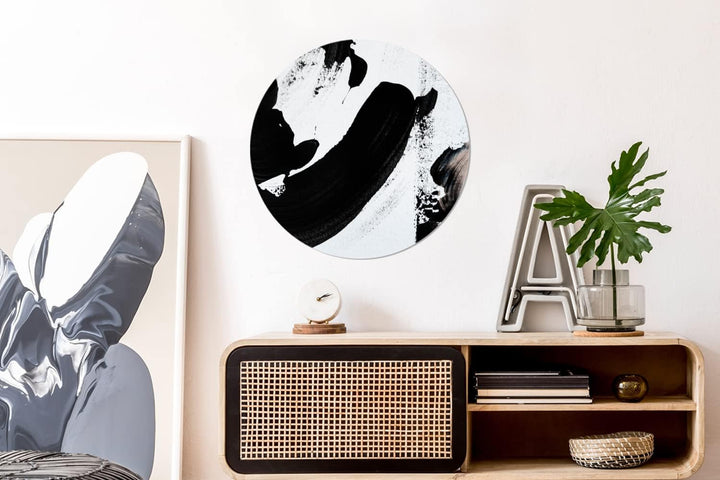 MuchoWow Wandbild Rund Wanddeko Deko Wohnzimmer Bilder 60x60 cm Schwarz - Abstrakt - Design, 60x60 c