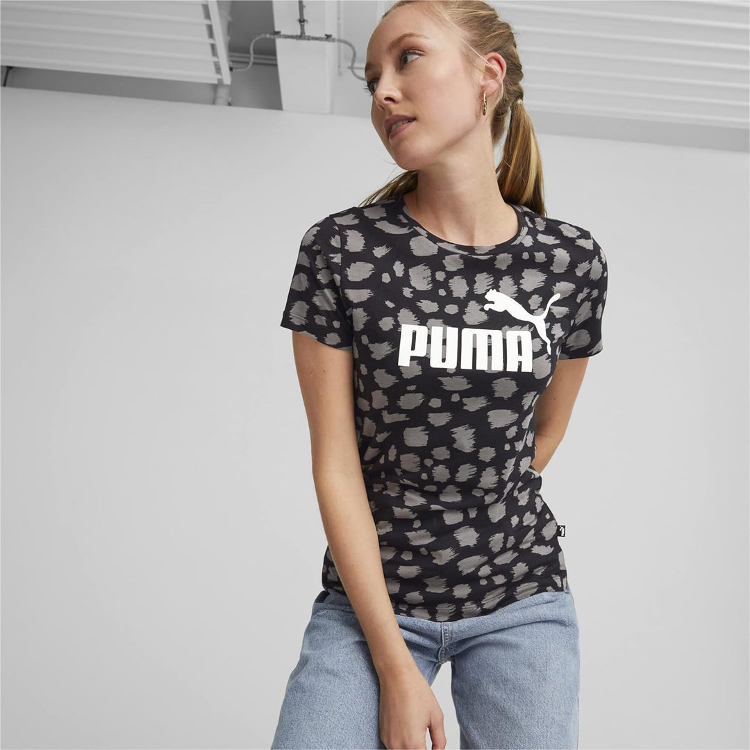 PUMA Damen Essentials+ T-Shirt mit Animal-Print M Schwarz, M Schwarz