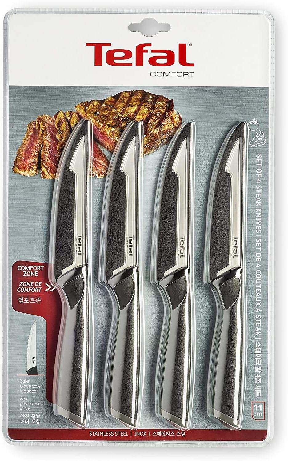 Tefal K221S414 Carne Comfort, Alloy Steel, 5.3 cubic_centimeters, Schwarz One size 4er-Set Fleichmes
