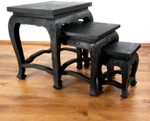 livasia Hoher Opiumtisch im 3er Set | Massivholz Beistelltisch | Asiatische Blumenhocker | Couchtisc