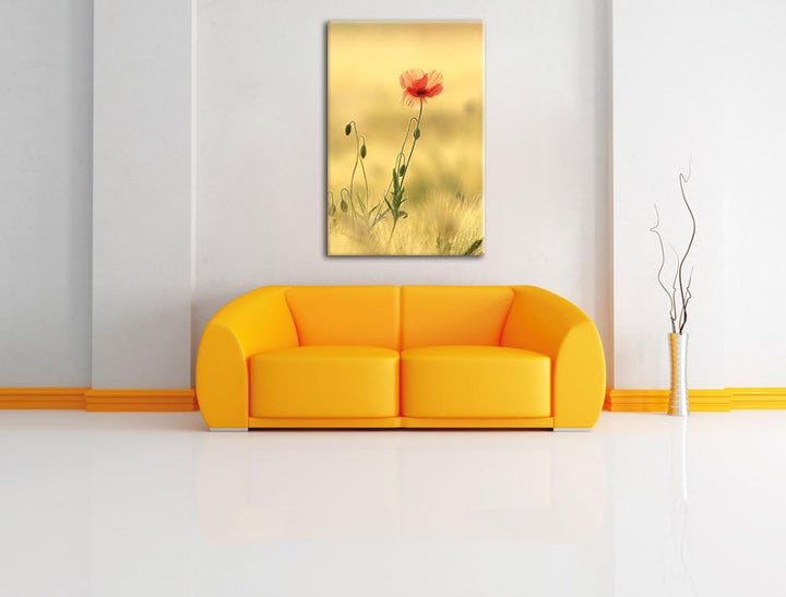 Pixxprint rote Blumen im Feld Tulpen Gemälde, Format: 100x70 auf Leinwand, 100x70