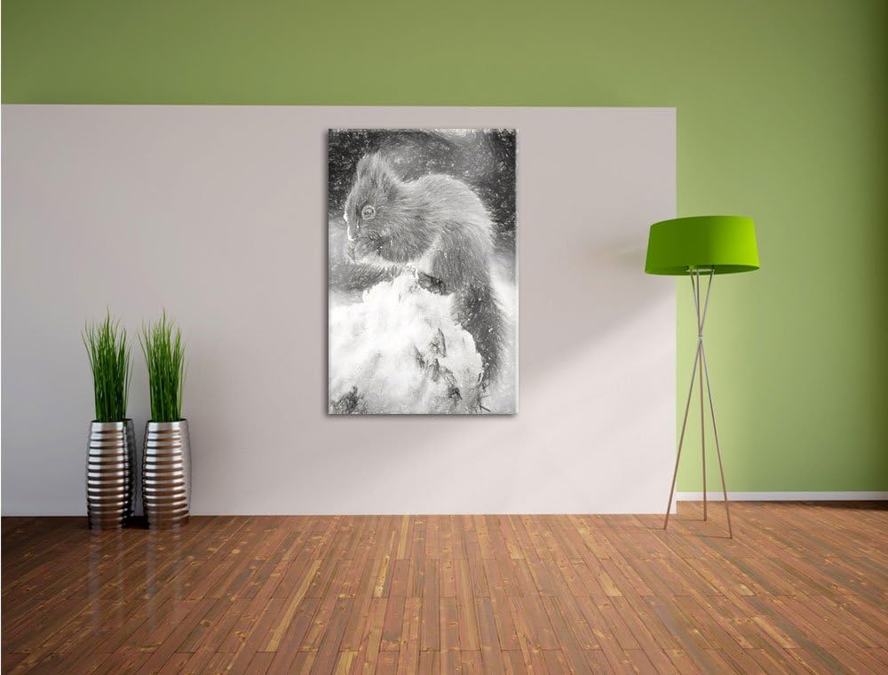 Pixxprint Kleines Eichhörnchen im Winter als Leinwandbild/Grösse: 100x70 cm/Wandbild/Kunstdruck/fert