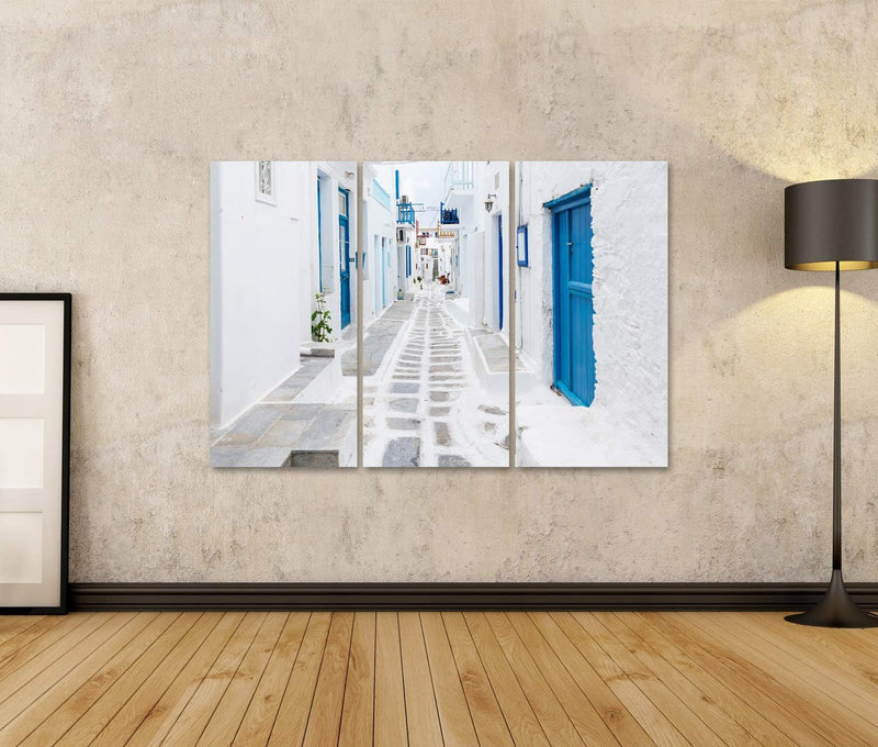 Bild auf Leinwand Mykonos Street Griechenland Wandbild Poster Kunstdruck Bilder Format: 130x80cm - 3