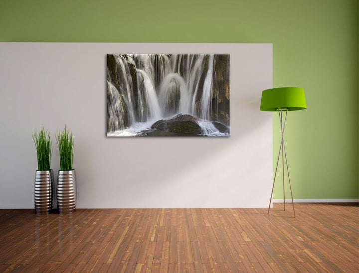 kleine Wasserfälle Leinwand, XXL riesige Bilder fertig gerahmt mit Keilrahmen, Kunstdruck auf Wandbi