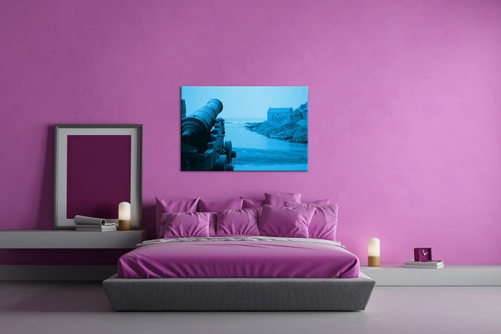 deyoli alte Kanone am Küstenufer Format 80x60 Effekt: Monocrome Blau als Leinwandbild, Motiv fertig