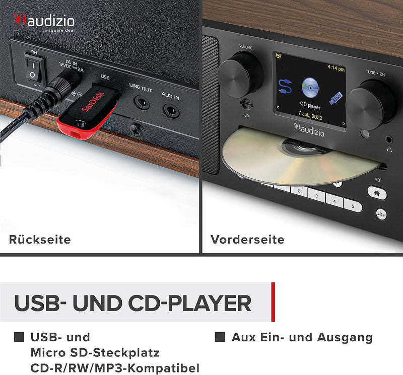 Audizio Naples - DAB Radio mit CD Player, Bluetooth, Internetradio WLAN, Fernbedienung, 60 Watt, UKW