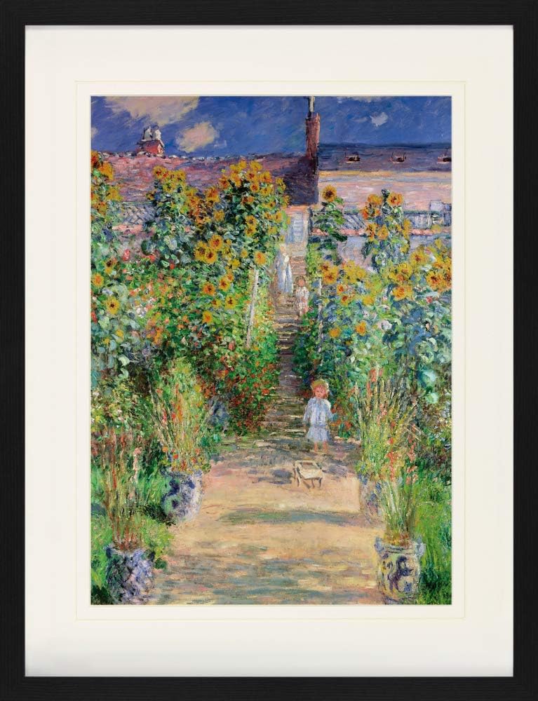 1art1 Claude Monet Poster Der Garten des Künstlers In Vétheuil, 1881 Gerahmtes Bild Mit Edlem Passep