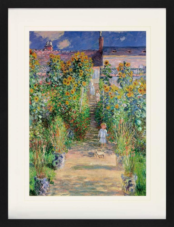 1art1 Claude Monet Poster Der Garten des Künstlers In Vétheuil, 1881 Gerahmtes Bild Mit Edlem Passep
