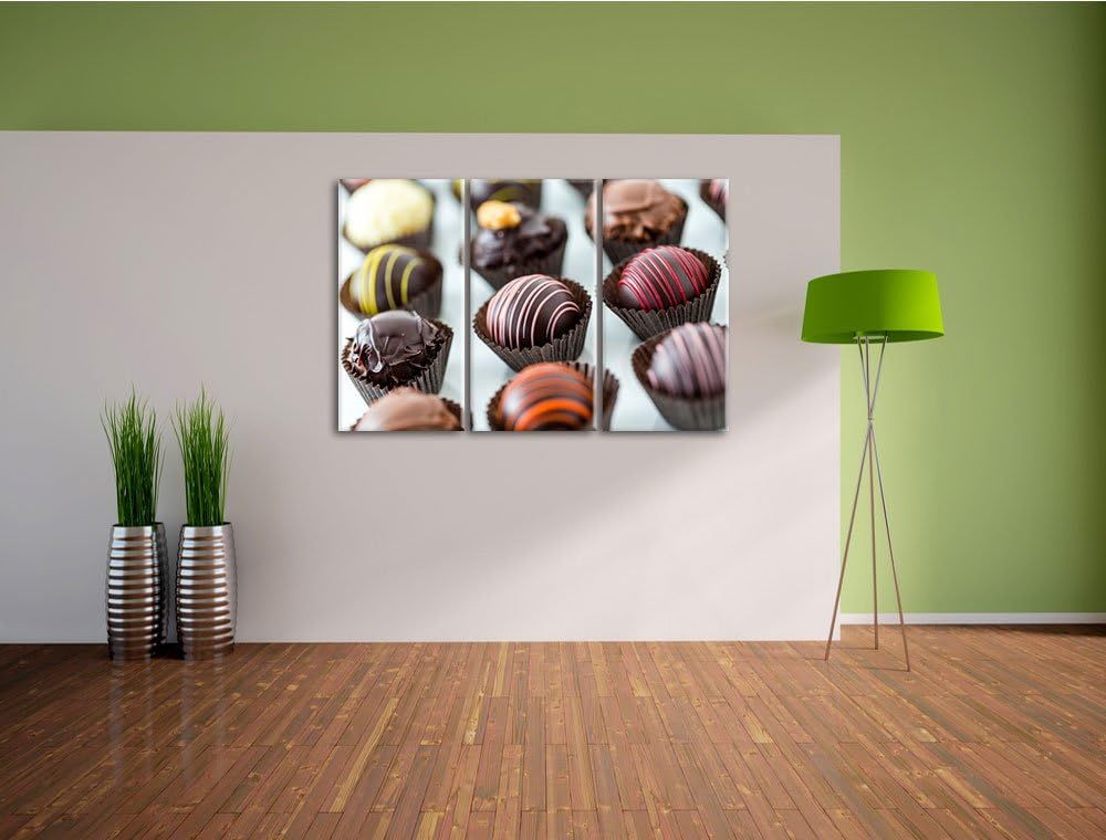 Süsse Pralinen als 3-Teiler Leinwandbild 120x80 Bild auf Leinwand, XXL riesige Bilder fertig gerahmt