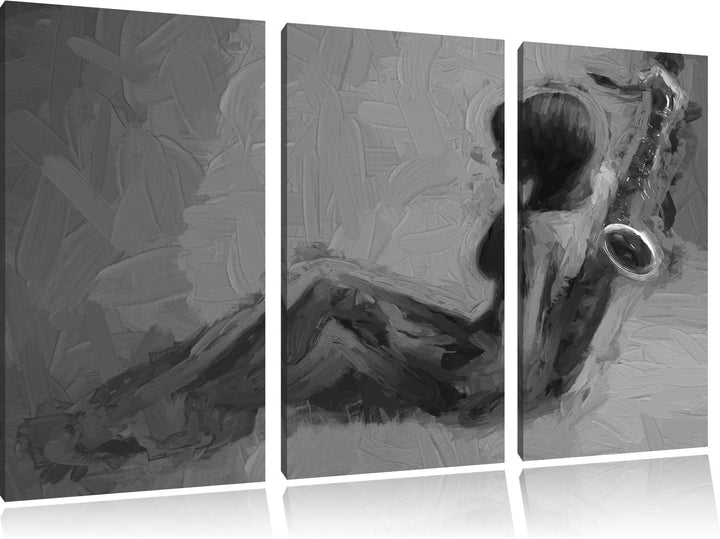 Pixxprint Attraktive Frau mit Saxophone Pinsel Effekt 3-Teiler Leinwandbild 120x80 Bild auf Leinwand