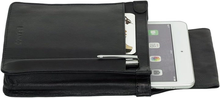 Ledershop24 Profi Leder Tablet-Kellnertasche passend für iPad mini bis 8 Zoll wahlweise mit Reissver