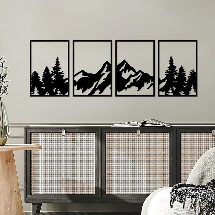 ESTART 4 Stück Metall-Berg-Wandkunst, grosse Berge Wanddekoration, Bergwald, dekoratives Gemälde, ge