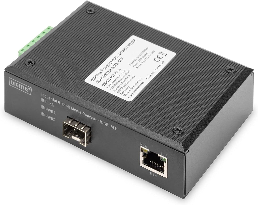 DIGITUS DIN-Rail Medienkonverter - SFP Port - Gbit Ethernet - RJ45 / SFP - 10/100/1000BaseTX zu 1000