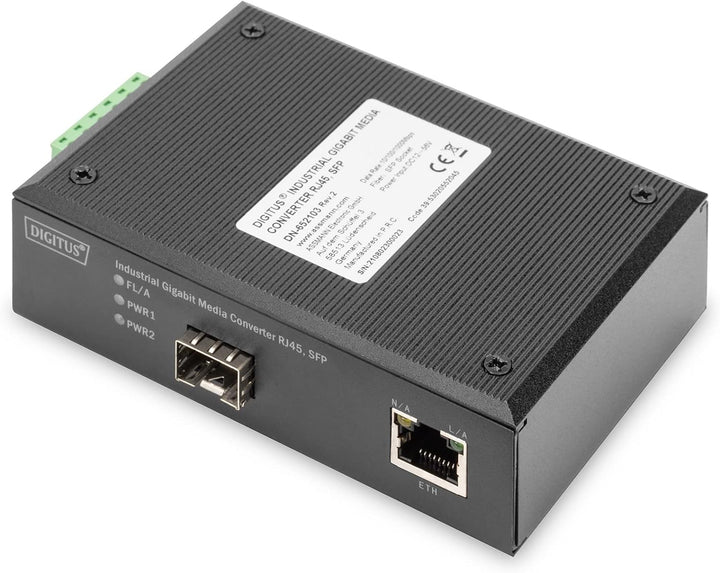 DIGITUS DIN-Rail Medienkonverter - SFP Port - Gbit Ethernet - RJ45 / SFP - 10/100/1000BaseTX zu 1000