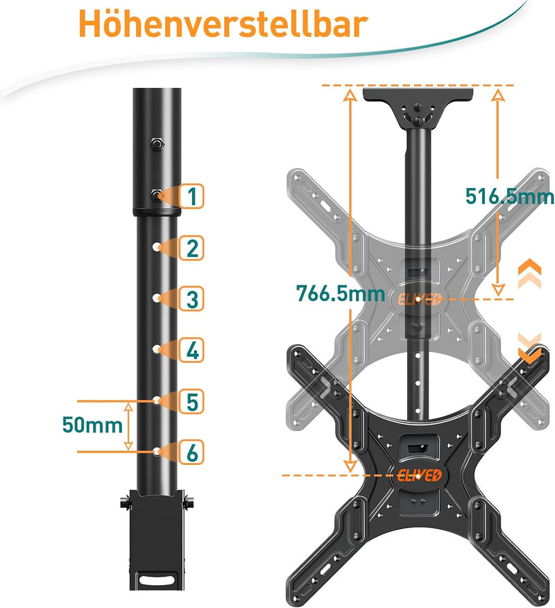 ELIVED TV Deckenhalterung für die meisten 24-65 Zoll Flach & Curved Fernseher bis zu 45KG, max. VESA