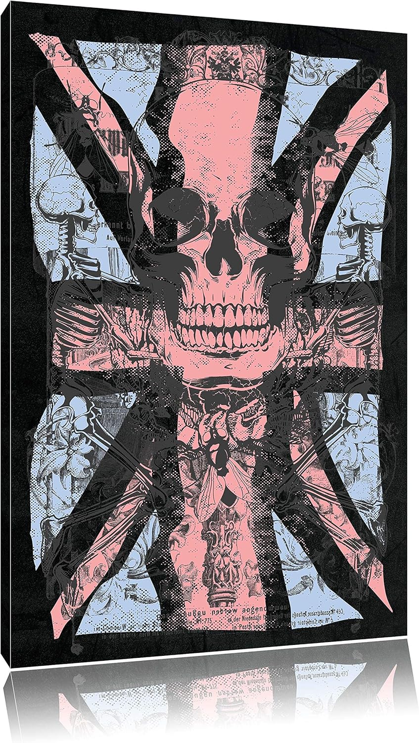 Dark UK skull black Bild auf Leinwand, XXL riesige Bilder fertig gerahmt mit Keilrahmen, Kunstdruck