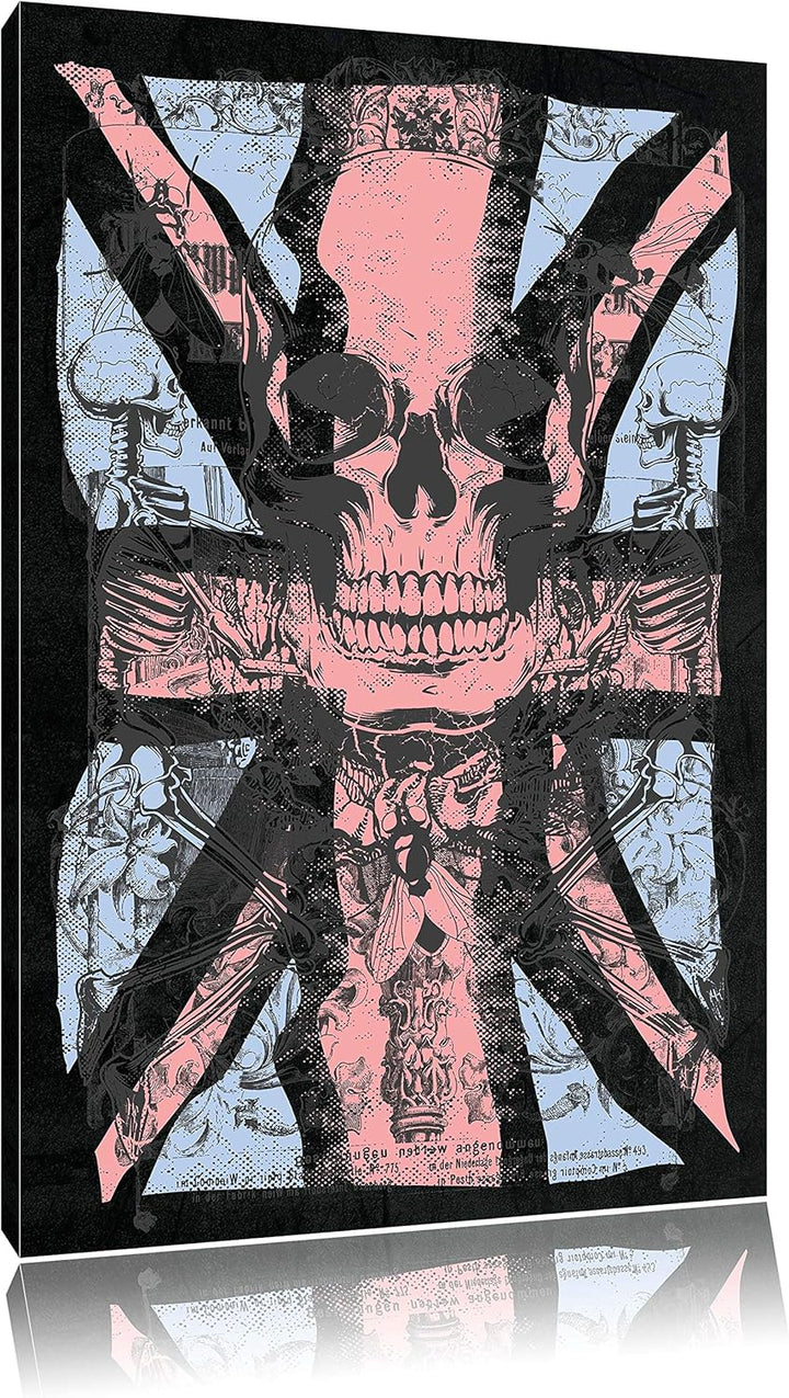 Dark UK skull black Bild auf Leinwand, XXL riesige Bilder fertig gerahmt mit Keilrahmen, Kunstdruck