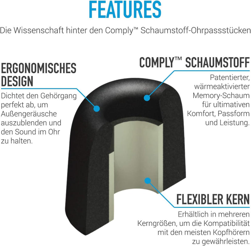 Comply T-400 Isolation 3 Ohradapter - Grösse M (Mittelgross) - Schwarz T-400 Grösse M (Mittelgross),