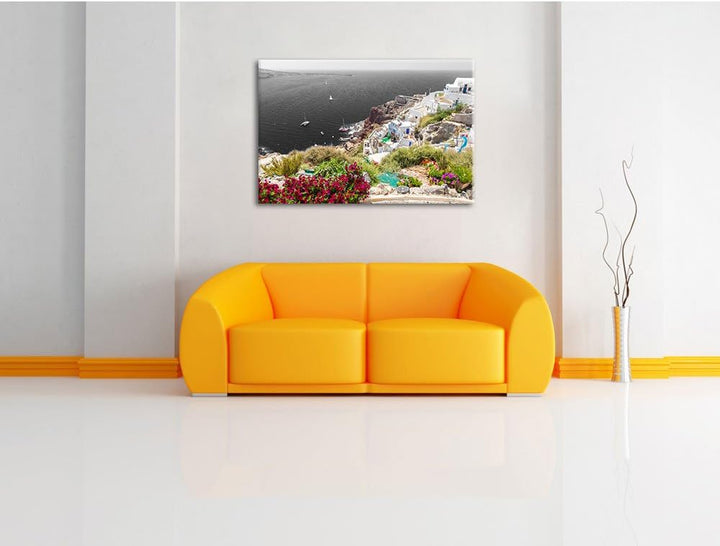 Pixxprint Griechische Küste als Leinwandbild/Grösse: 100x70 cm/Wandbild/Kunstdruck/fertig bespannt,