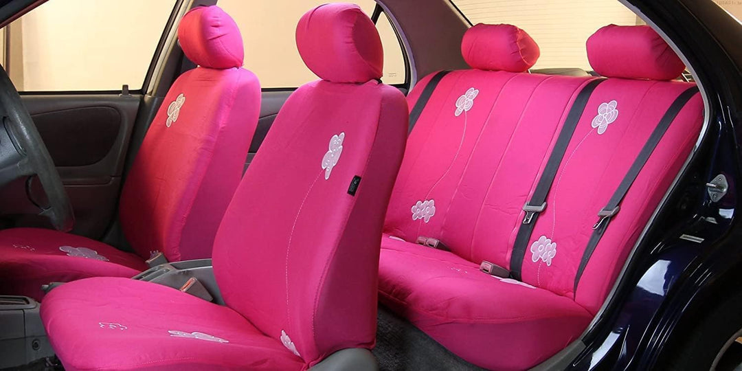 FH GROUP FB053PINK115 Vollen Satz Blumendesign-Autositzbezüge, Rosa, Anzahl 11 Komplettes Set mit ro
