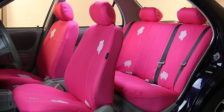 FH GROUP FB053PINK115 Vollen Satz Blumendesign-Autositzbezüge, Rosa, Anzahl 11 Komplettes Set mit ro