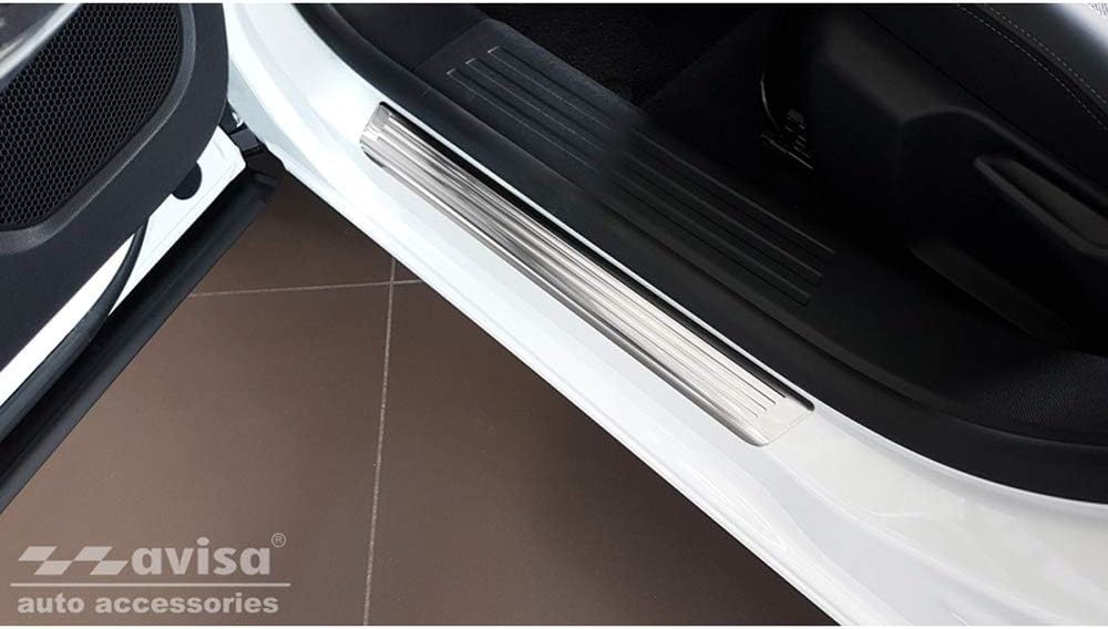 Avisa Stainless Steel Door sill Protectors Compatible with Peugeot 2008 II 2020- 'Lines' - 4-Pieces