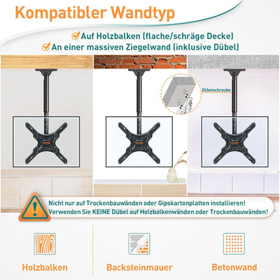 ELIVED TV Deckenhalterung für die meisten 24-65 Zoll Flach & Curved Fernseher bis zu 45KG, max. VESA