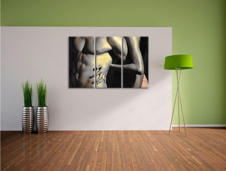 Pixxprint Nacktes Pärchen als Leinwandbild | Grösse: 3 Teilig (120x80) | Wandbild| Kunstdruck | fert