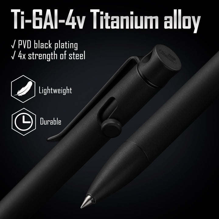 KeyUnity KP01BK Bolt Action Pen mit Clip, EDC-Taschenstift aus Titanlegierung, einziehbarer Metallku