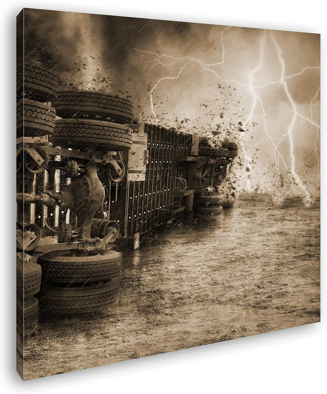 deyoli In einen Sturm geratener Truck Format: 70x70 Effekt: Sepia als Leinwandbild, Motiv fertig ger