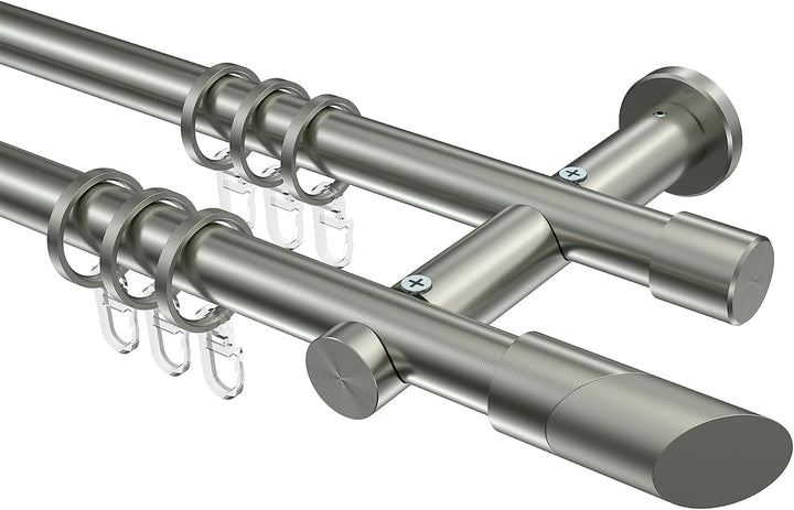 Interdeco Gardinenstange Edelstahl Optik 20 mm Ø 2-läufig Platon Verano, 100 cm, 100 cm