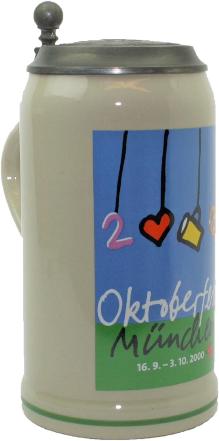 Steinfixx® - Original Oktoberfestkrug 2000 mit Zinndeckel und Zertifikat I Jahrgangskrug I Jahreskru