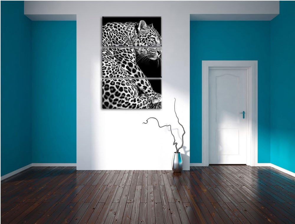 Pixxprint Anmutiger Leopard als Leinwandbild/Grösse: 3 Teilig (120x80) / Wandbild/Kunstdruck/fertig