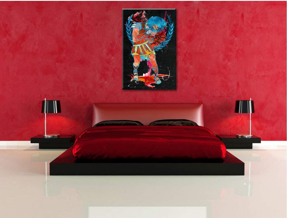 Dark Roman Combat black Leinwand, XXL riesige Bilder fertig gerahmt mit Keilrahmen, Kunstdruck auf W