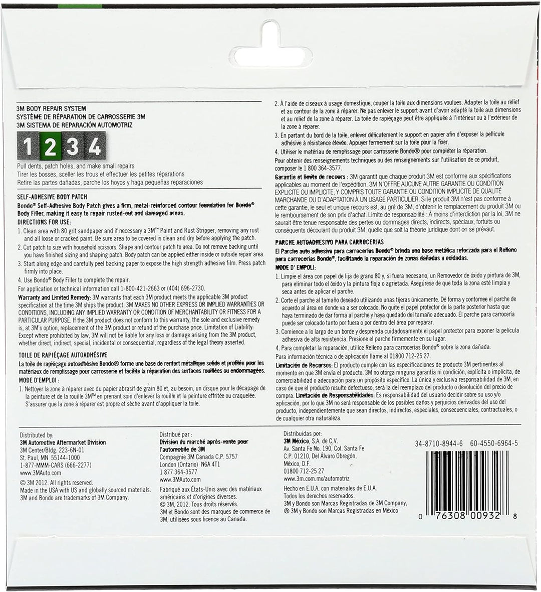 Bondo Body Patch Selbstklebend für grosse Rost und beschädigte Stellen, 2 Patches, 15,0 x 14,7 cm, 2