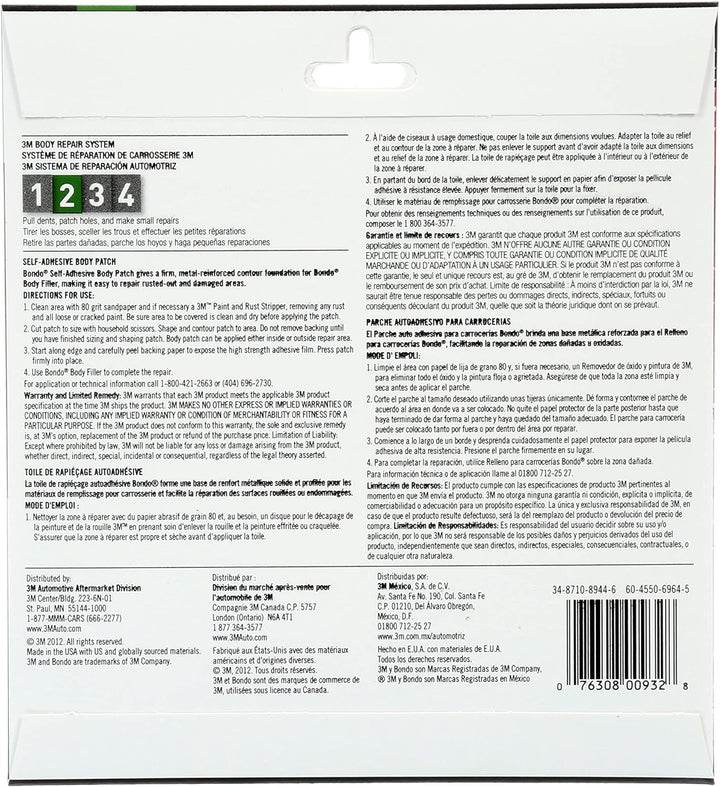 Bondo Body Patch Selbstklebend für grosse Rost und beschädigte Stellen, 2 Patches, 15,0 x 14,7 cm, 2