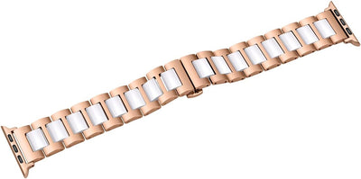 YISIWERA 49mm 45mm 44mm 42mm Armband Kompatibel für Apple Watch Weisse Keramik Roségold Metall Armba
