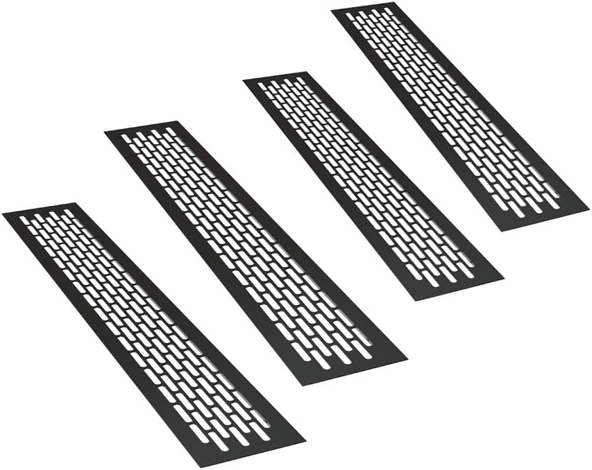 sossai® Aluminium Lüftungsgitter - Alucratis (4 Stück) | Rechteckig - Masse: 48 x 8 cm | Farbe: Schw