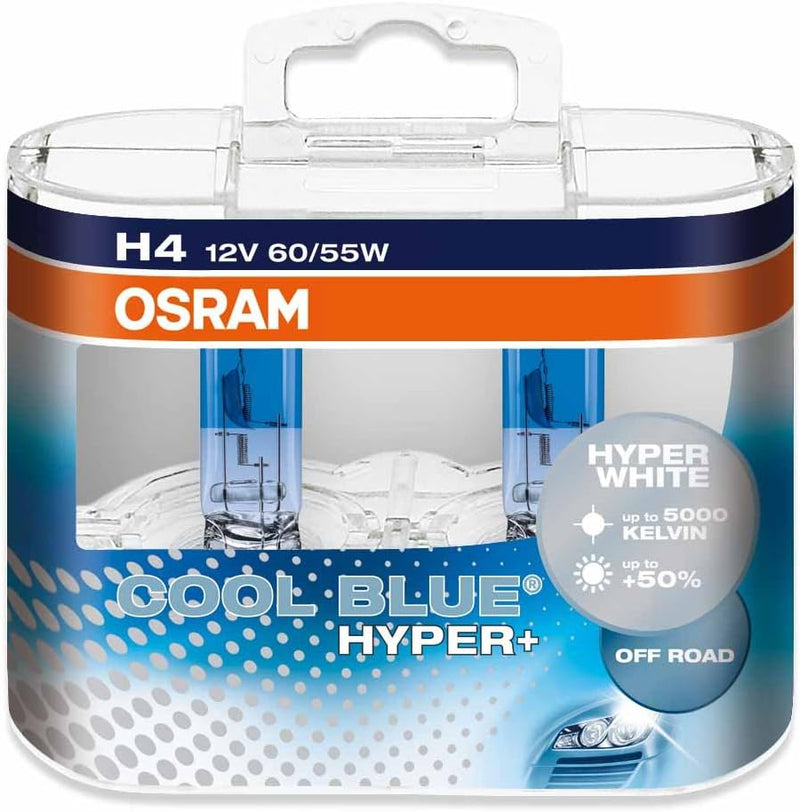 Osram COOL BLUE HYPER+ H4, OFFROAD, Halogen Frontscheinwerfer, 62193CBH+, blauer Look, 12V, in 2er-S