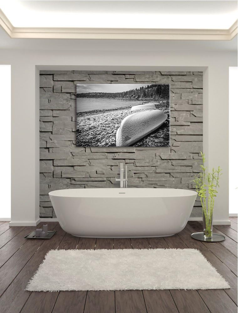 Boote im Winter am See schwarz/weiss Format: 100x70 auf Leinwand, XXL riesige Bilder fertig gerahmt