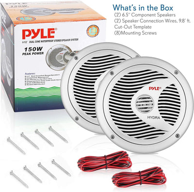 PYLE Audio INC Marine-Lautsprecher (150 Watt, 16,51 cm (6,5 Zoll), 2-Wege) Silber, PLMR60S