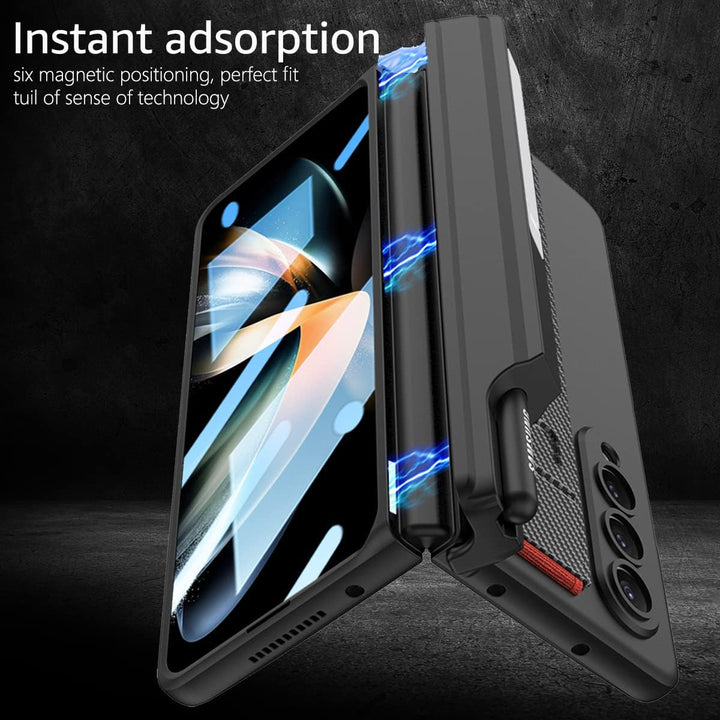 Hülle für Samsung Galaxy Z Fold 4 Magnetscharnierschutz mit Armband und S-Pen-Halter, Luxus-PC Stoss
