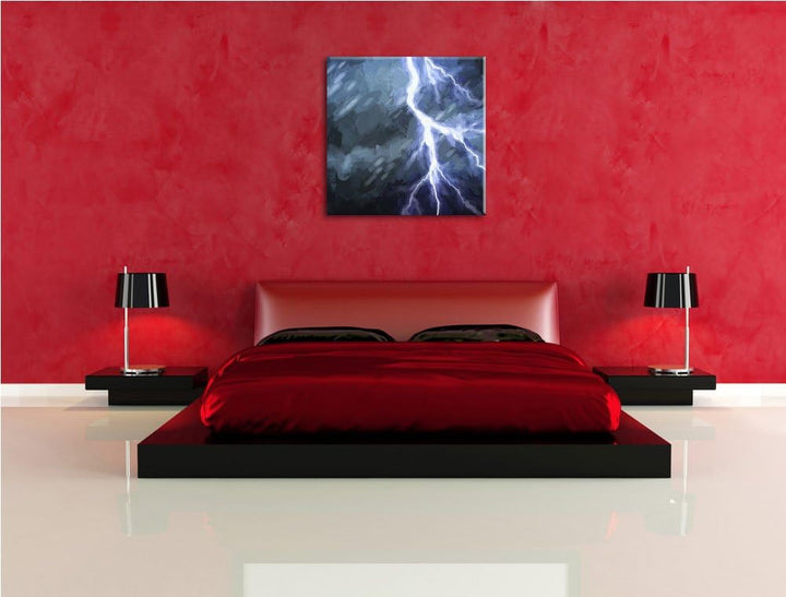 Blitze in Dunkelheit, Format: 70x70 auf Leinwand, XXL riesige Bilder fertig gerahmt mit Keilrahmen,